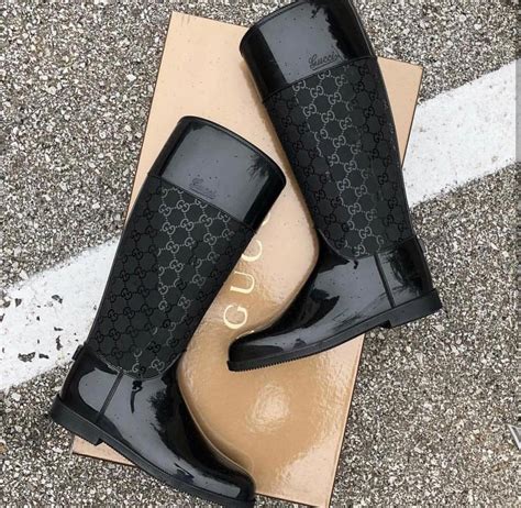 black gucci rain boots|Gucci print thigh high boots.